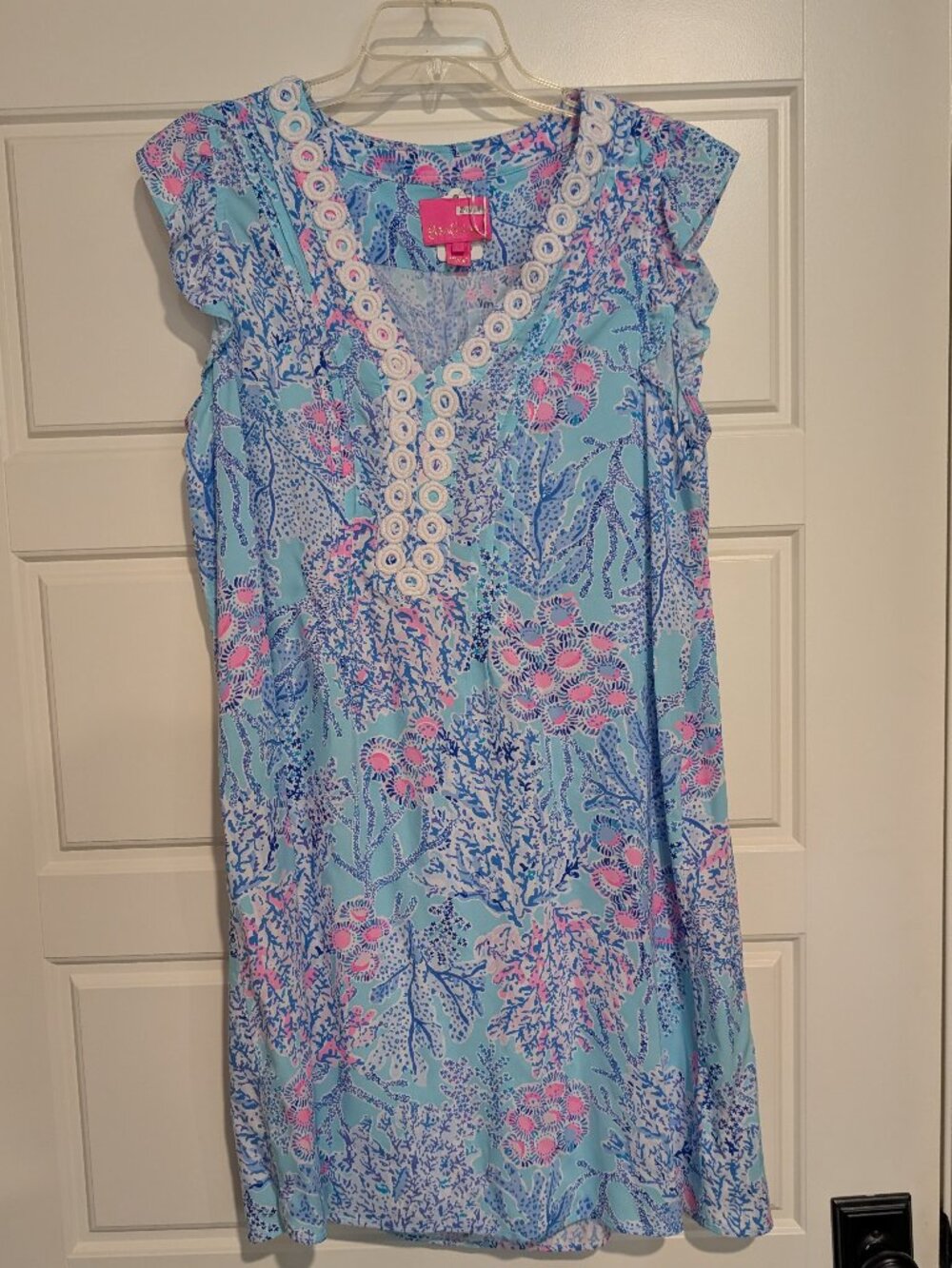 Lilly Pulitzer Dress L Joan Tunic Blue Ibiza Now You Sea Me Blue Pink Sea Print